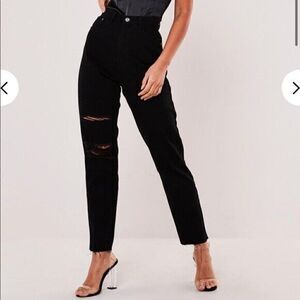 NWT Missguided Black Slim Straight high waist distressed jeans size US 4S